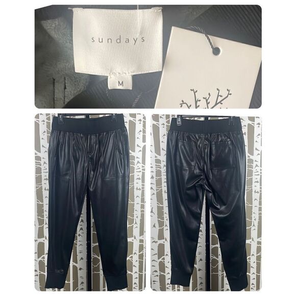 Sundays Brasada NEW $216 Faux Leather Joggers sz M Black - Picture 1 of 13